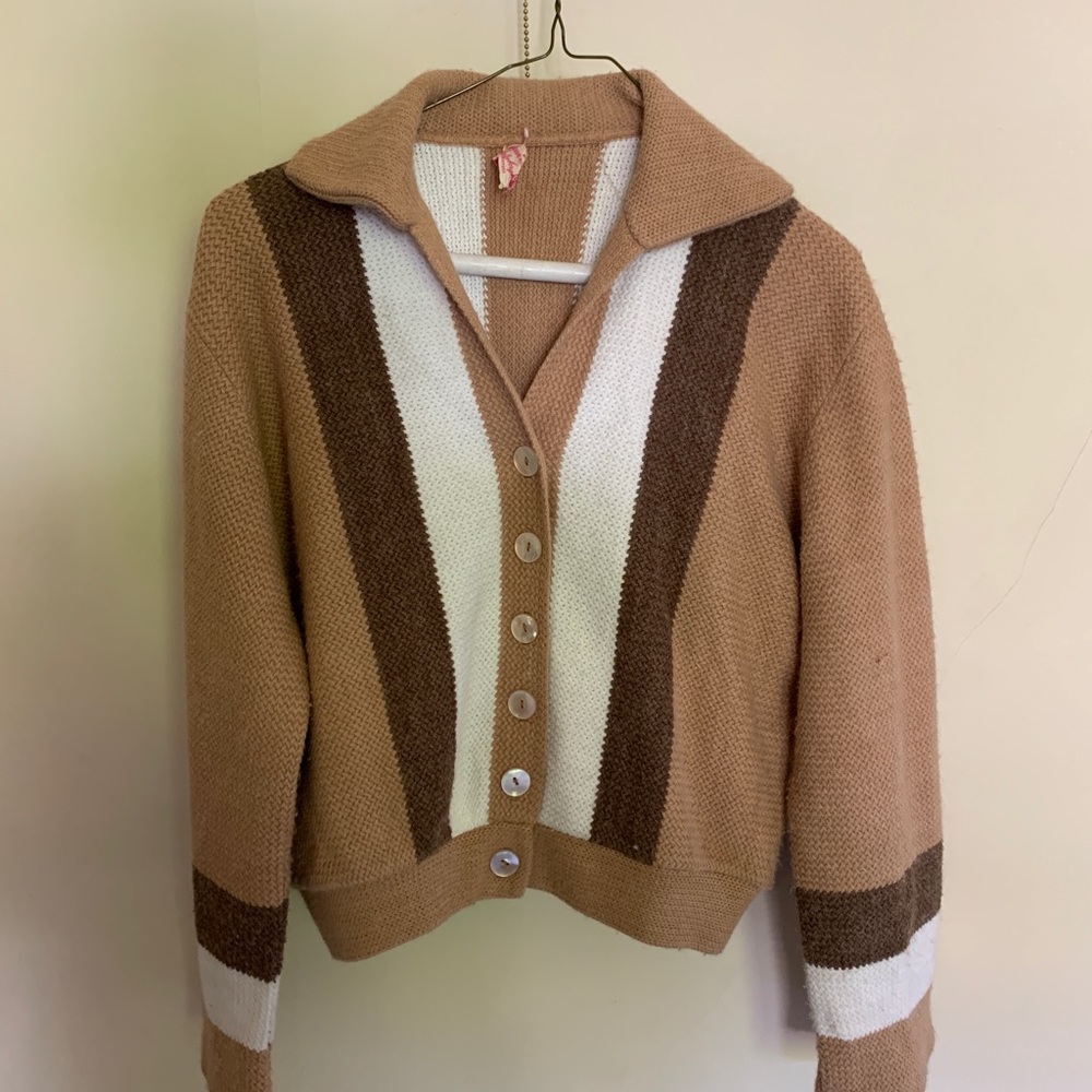 Vintage beige and brown cardigan sweater